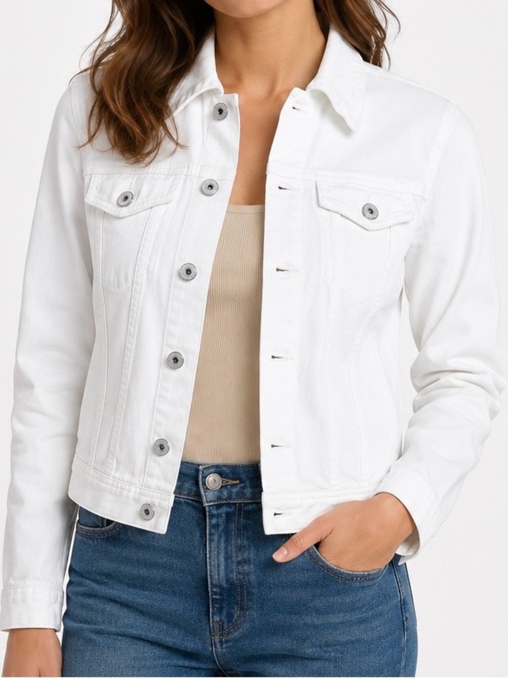 AG Adriano Goldschmied White Denim Trucker Jacket L Coastal Preppy Y2K